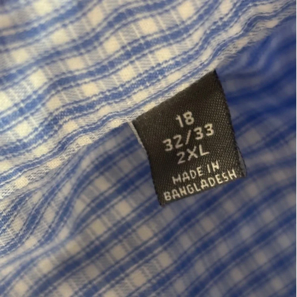 Van Heusen Mens‎ Dress Shirt 2XL Blue White Gingham Flex Regular Fit 18 32/33